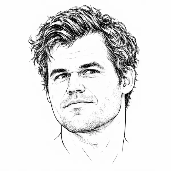 Stylised pencil portrait of Magnus Carlsen