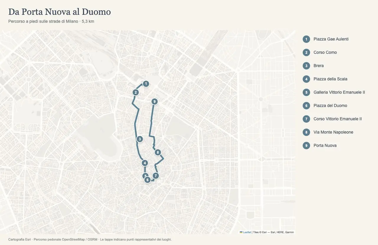 Mappa del percorso da Porta Nuova al Duomo